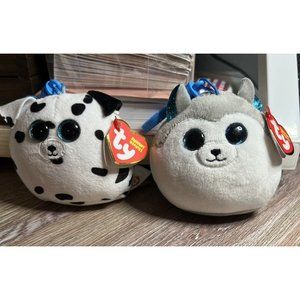 TY Squishy Beanies Plush - SLUSH the Husky Dog (3 inch) and FETCH the dog (3 in)